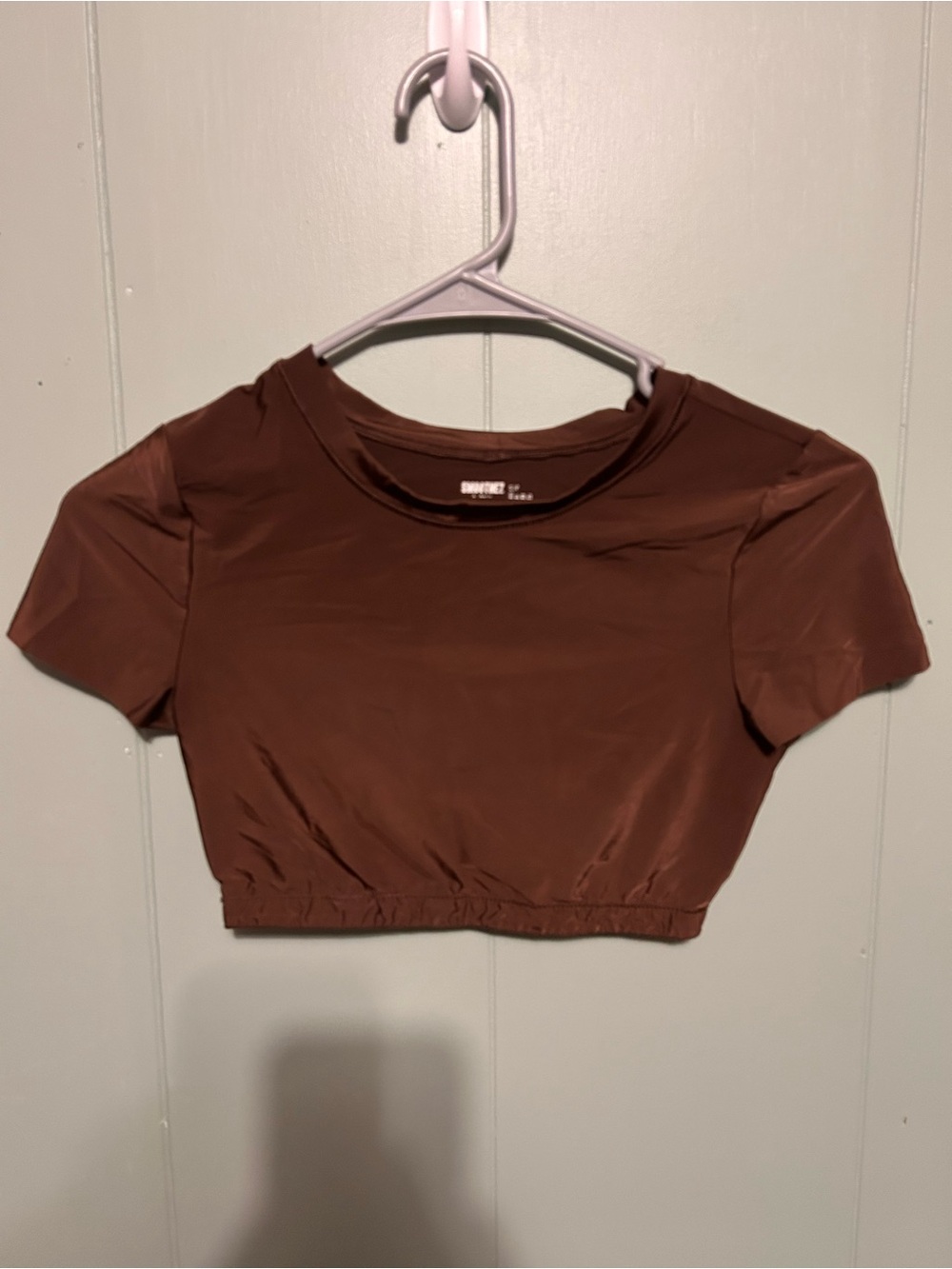 aerie Chocolate Brown Cropped Short Sleeve Tee